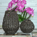 Round Weaving Plastic Rattan Led Lantern